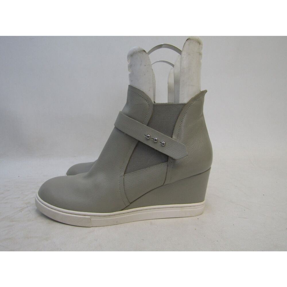 L. Paolo Womens Sz 8 M Gray Leather Wedge Zip Ankle Fashion Boots